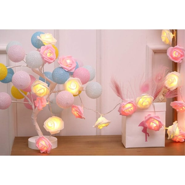 Batteridrivna LED Rose String Lights för bröllop, alla hjärtans dag