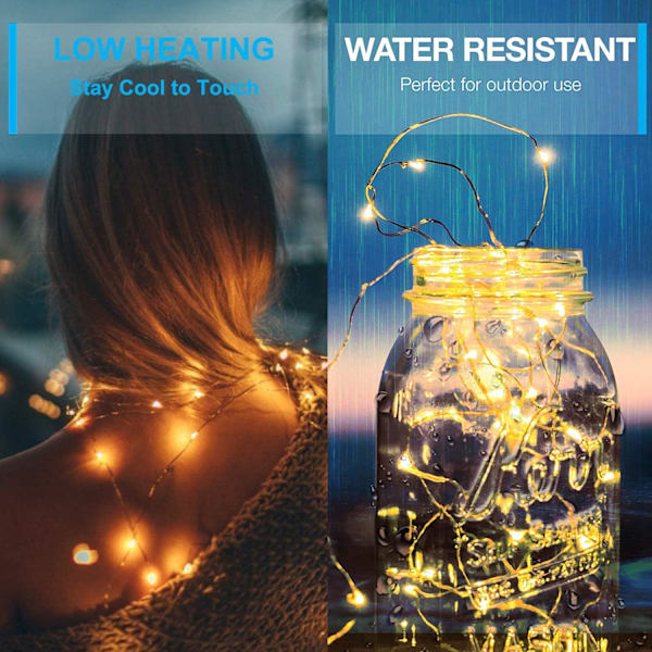 Fairy Lights, (2 stycken i varmgul) Set med 5M 50LED-batteri O