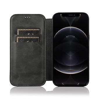 iPhone 12 Pro Max Etui Læder Wallet Flip Telefon Etui Black