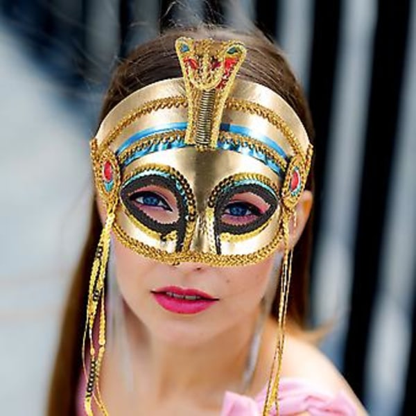Halloween Mask Egyptisk Stil Halv Ansikte Kvinna Mask Cosplay Rekvisita Halloween Party Tillbehör
