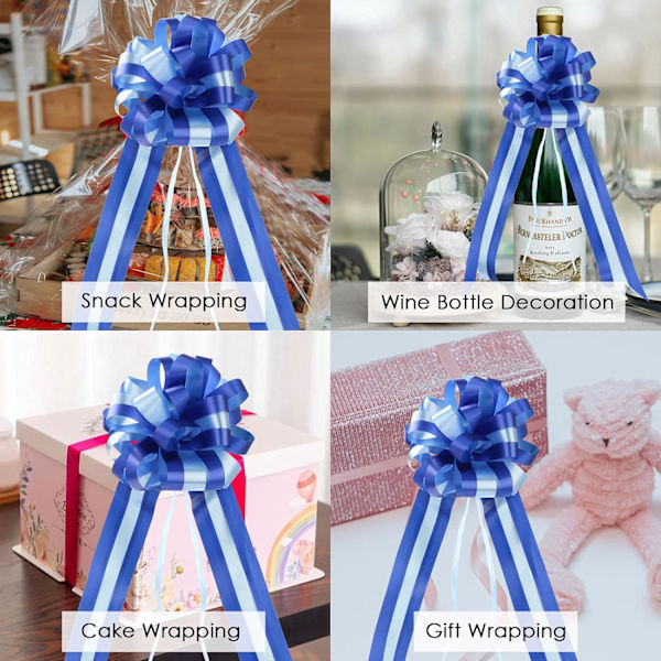 10 stycken Ribbon Pull Bows, (Blå) Stora Ribbon Bows för presenter Bas