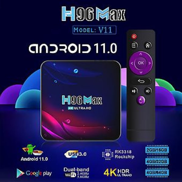 Android 11 Smart TV-box för hemmet med hög prestanda - Media Player för sovrum (AU-kontakt 4GB 32GB)