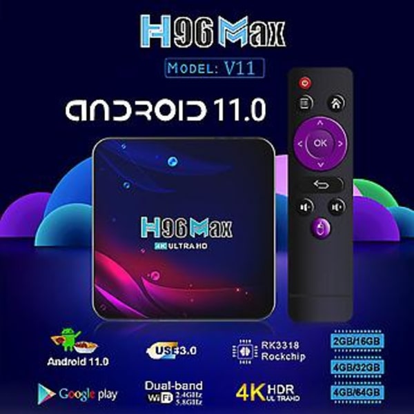 Android 11 Smart TV-box för hemmet med hög prestanda, mediaspelare för sovrum (EU-kontakt 4GB 32GB)