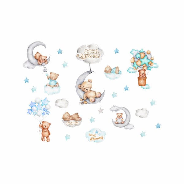 Sweet Dream Little One Wall Stickers Bear Citat Moon Stars Dekal