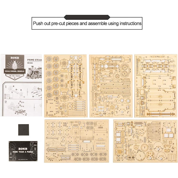 Trätåg att bygga - 3D-trämodellpussel - mekanisk modell
