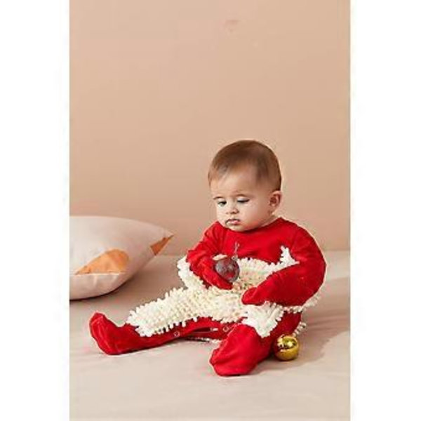 Baby Boys Girls Rengöringsmopp Romper Baby Mopp Kläder Långärmad Krypande Kläder Jumpsuit Bomull Spädbarn Mopp Kostym (85cm Röd Vit)