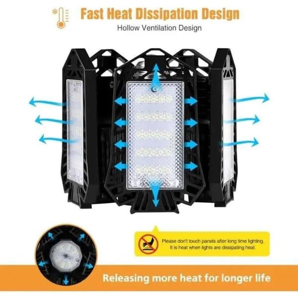 Garagebelysning - LED - 80W - 15000 lumen - Deformérbar - E27/E26 - 360°