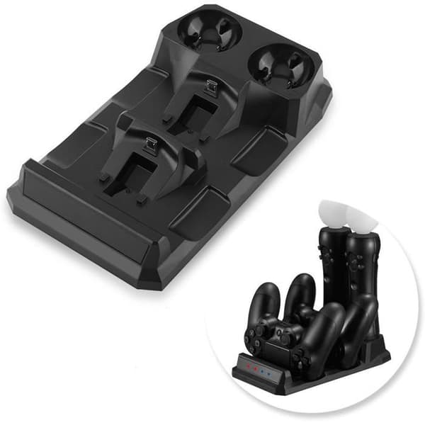 4-i-1 hurtigopladningsstation - DOK - PS Move controller oplader - Trådløs - Sort