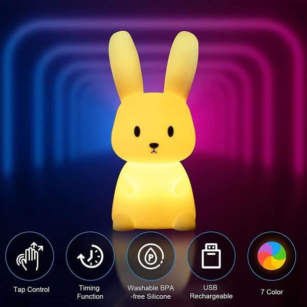 Rabbit Touch Night Light 7 farver - HAUTSTORE - USB genopladelig - Julepynt til børneværelset beige