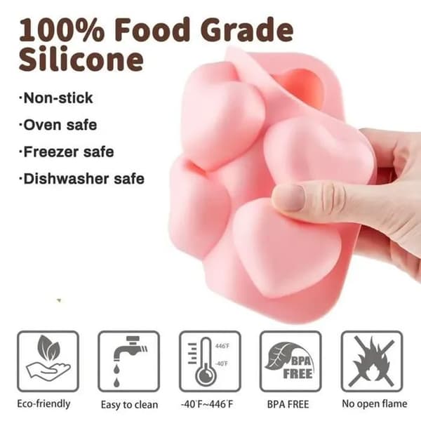 Silicone kageform - 3D hjerteformet - Sæt af 3 stk. - Rosa - Silikone