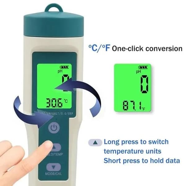 PH meter elektronisk - AIMOONSA - 8 i 1 - PH/TDS/EC/ORP - Temperatur & Saltholdighed