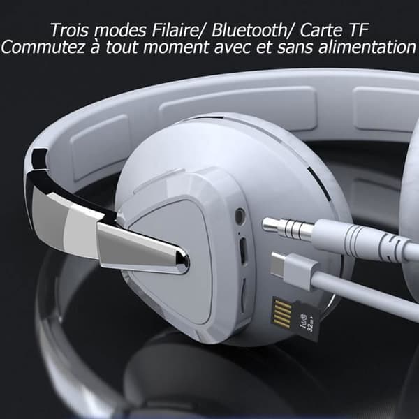 Bluetooth headset - Brillsten - 9D Audio - Integrated microphone - Hi-Fi Stereo - Foldable White Svartvitt