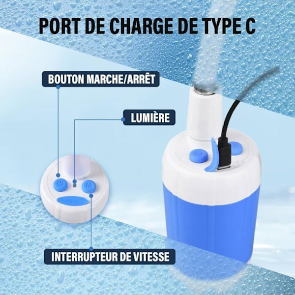 Bærbar campingbruser - 3 indstillinger - Batteri - Flow 5 l/min - Blå