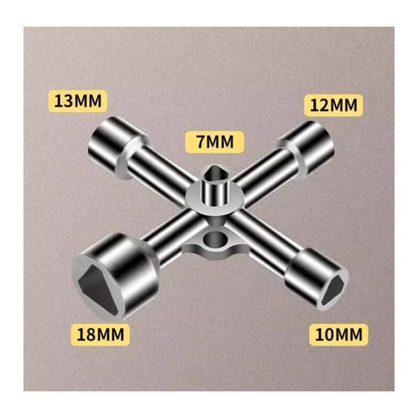 Triangulær nøgle 4-vejs 5 størrelser indvendig diameter 7 mm/10 mm/12 mm/13 mm/18 mm Nøgle til elskabe, gas, vand