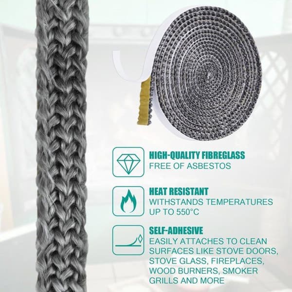 Itsekiinnittyvä tiiviste - AUCUNELY - 12×4×3 mm - Lasikuitu - Kestävä 550°C - Harmaa grå