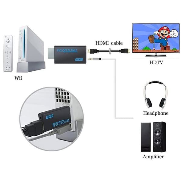 Videoadapter - Wii til HDMI - Full HD 1080P - 3,5 mm lydudgang - Plug and Play