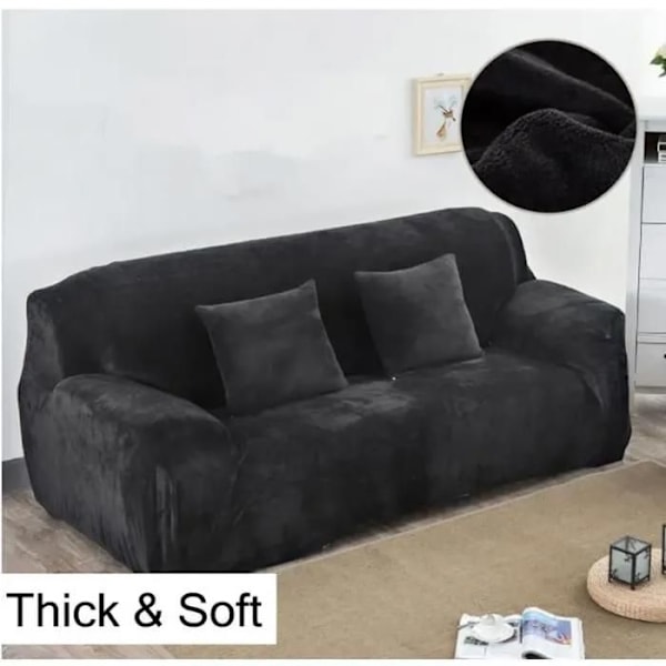 Sofaovertræk - Velour 3 Pladser - Elastisk - Sort - 190-230cm