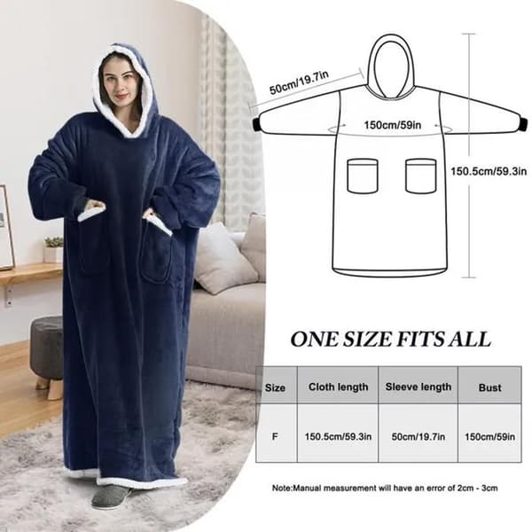 Hættejakke - Oversize - Mørkeblå - Ultra blødt polyester - Stor frontlomme marinblå