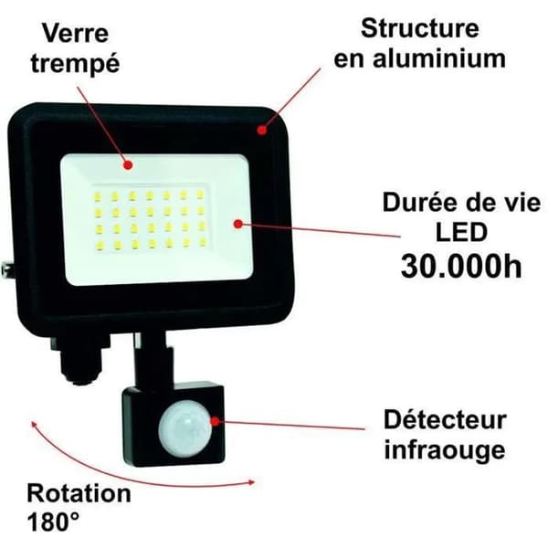 LED-projektor - 20W - Rörelsedetektor - 2000 lm - 3000K