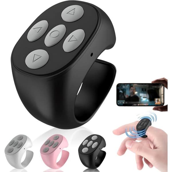 Bluetooth-fjärrkontroll - AUCUNELY - Fingerring - Svart - Kompatibel med Android/iOS - Räckvidd 10 m
