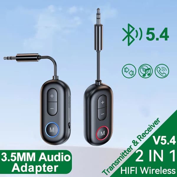 Bluetooth audioadapter - RNCYN - Bluetooth 5.4 - 2 i 1 sender/modtager - Jack 3,5 mm - Til TV & bilheadset