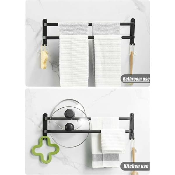 Væghængt håndklædeholder - Dobbeltstænger - Mat sort - 40 cm - Rustfrit aluminiumlegering Svart