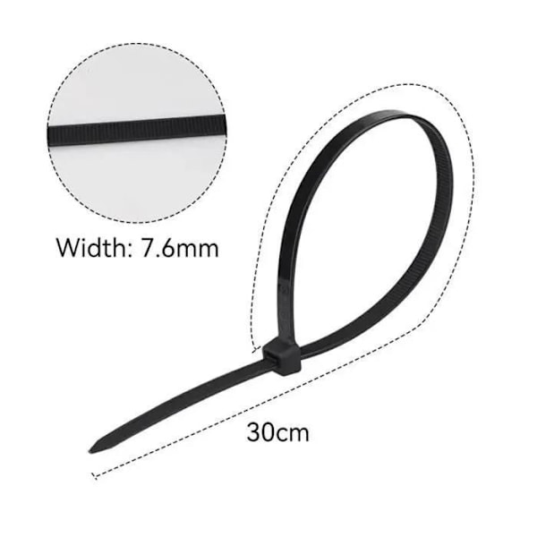 Kabelstrammere - 100 stk, 300x7.6mm serflex sort plastik, kabelhåndtering til computer, hjem ANKERSTANG
