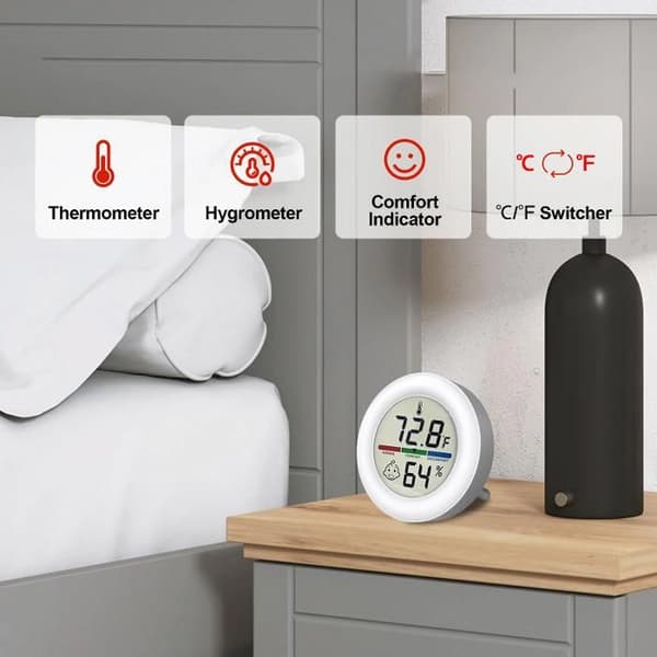Højpræcisions digital LCD elektronisk rund termometer hygrometer, hvid