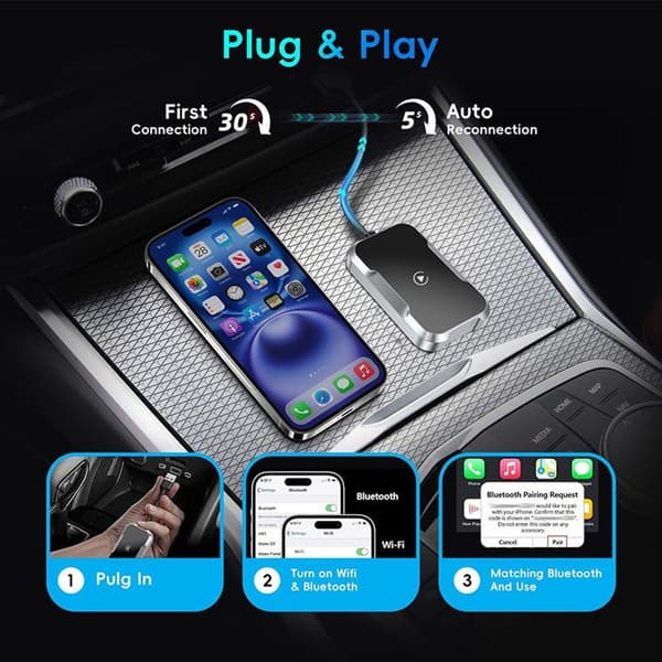 Trådløs CarPlay-adapter - LICHIFIT - TY-C13 - Kablet konvertering til Wi‑Fi+Bluetooth - USB-A/USB-C - iPhone iOS10+