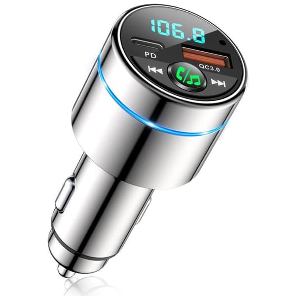 FM Bluetooth-sändare - TANDE - Bluetooth 5.3 - PD 30W Typ-C - QC3.0 18W - Hela i metall Silver