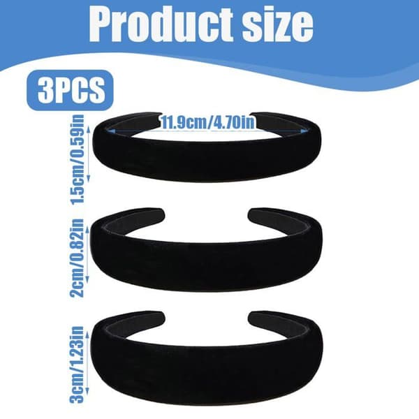 Hårband - 3-pack - Svart - Stor - Dam Svart