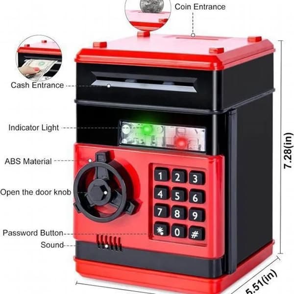Elektronisk sparegris - Mini ATM - 4-cifret kode - Rød - 10 sange