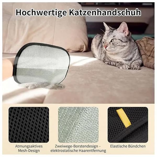 2 Stykker Kat Hår Handske, Dobbelt Sidet Dyrehår Børste, Kat Børste til Sofa Møbler Tæppe Bil Sæde