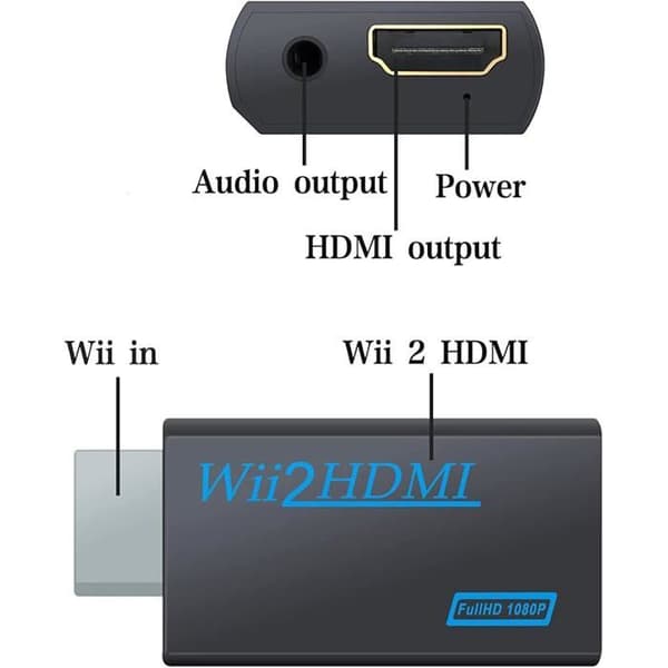 Videoadapter - Wii til HDMI - Full HD 1080P - 3,5 mm lydudgang - Plug and Play