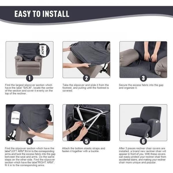 Elastisk överdrag för recliner - Chivas hörnsoffa - 1 plats - Polyester - Mörkgrå - Modern design - En del
