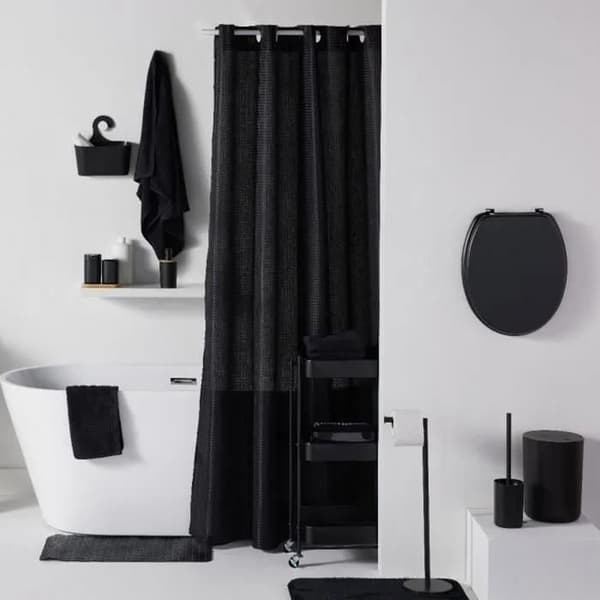 Bruseforhæng med præget mønster - Sort - Polyester - 180 x 200 cm - 12 kroge