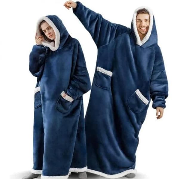 Hættejakke - Oversize - Mørkeblå - Ultra blødt polyester - Stor frontlomme marinblå