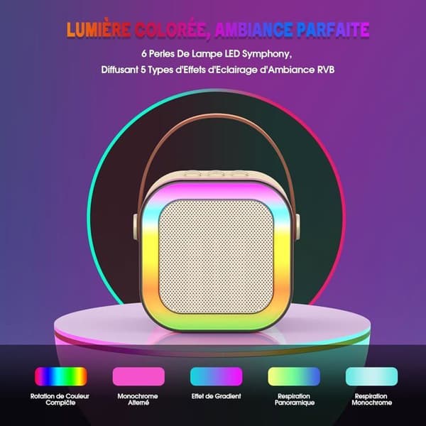 Karaoke barn - 2 trådløse mikrofoner - Bluetooth 5.3 - Diskolys - Genopladelig USB beige