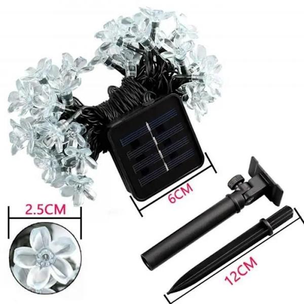 Udendørs Solar String Lights 7m 50 LED White, Cherry Blossom Shape Light String, 8 Modes Solar Garden Lights
