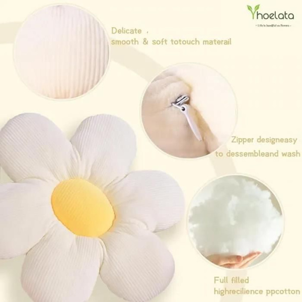 Dekorativ pude - Blomst - Marguerit - 40 cm - Polyester - Blød og elastisk