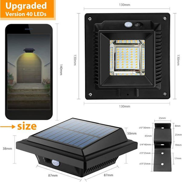 Utomhus solcellslampa - HEMMASÄKERHET - 40 LED - 700 lm - PIR-sensor - IP65