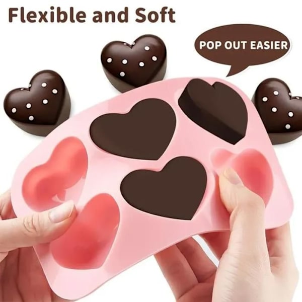 Silicone kageform - 3D hjerteformet - Sæt af 3 stk. - Rosa - Silikone