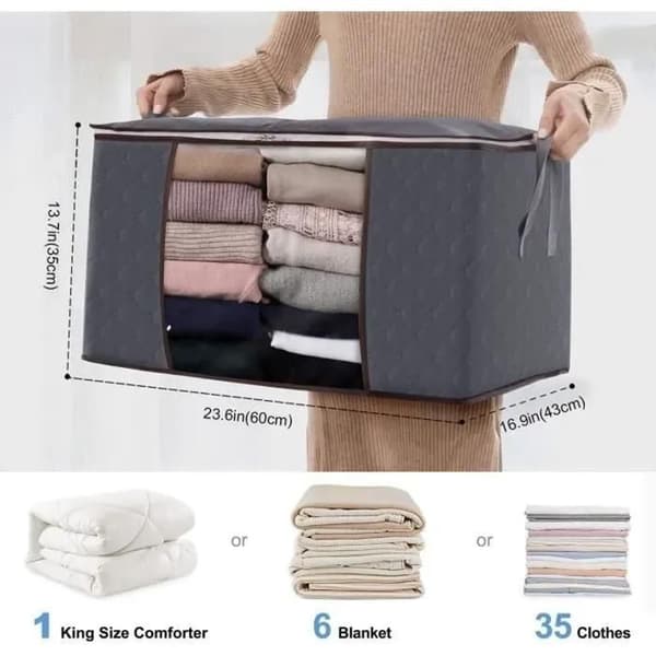 Förvaringspåse - Set om 3 - Non-woven - Stor kapacitet - 60 x 45 x 30 cm Grå