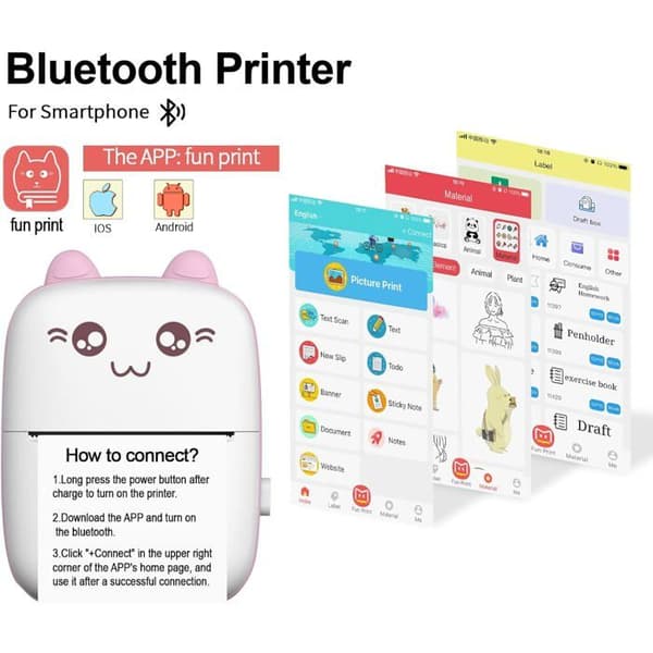 Bärbar termisk skrivare - DMI - Mini - Bluetooth - Ingen bläck 200 dpi - Papper 57 mm