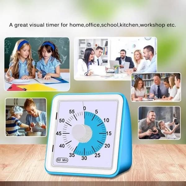 Timer - Tyst fyrkantig modell - ABS-plast - 60 min - Blå