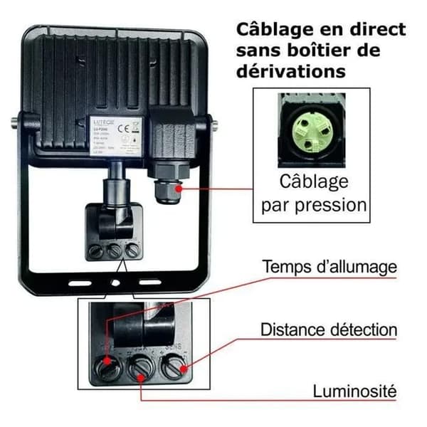 LED-projektor - 20W - Rörelsedetektor - 2000 lm - 3000K