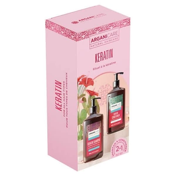 Coffret - ARGANICARE - Duo Reparerende Keratin - Shampoo & Pleje - 2 x 400 ml - Skadet hår