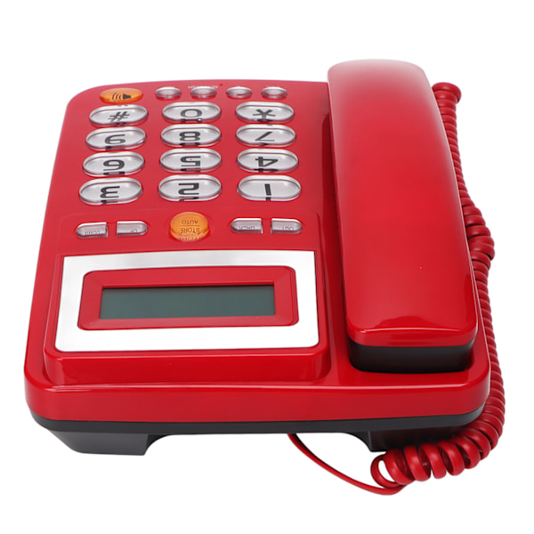 Fastnettelefon med store knapper, HD håndfri opkald, LCD lysstyrkejustering, enkeltknapsopkald, kablet fastnettelefon, rød