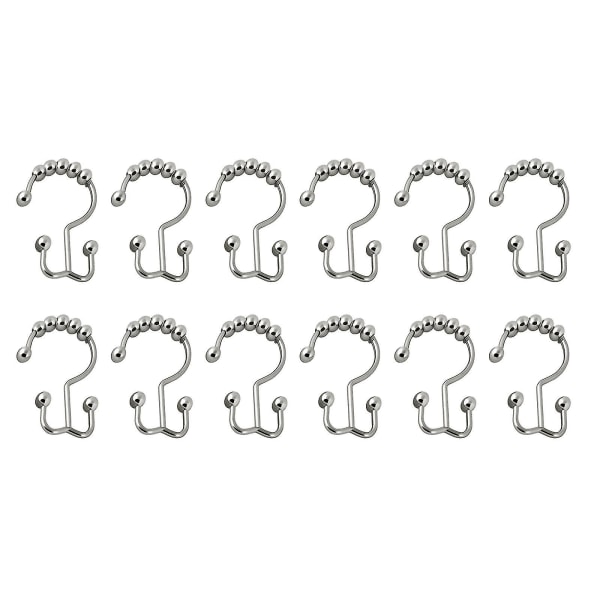12 stk Dobbel Rustfrie Dusjkroker Rustfrie Glide Dusjforhengringer Nickel