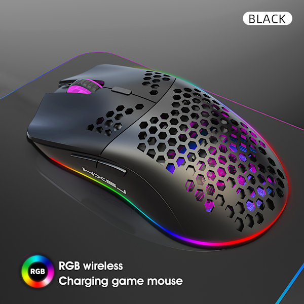Hvid trådløs mus, RGB-belyst musehul Makroprogrammering Gamingmus 6 knapper til at slukke lys